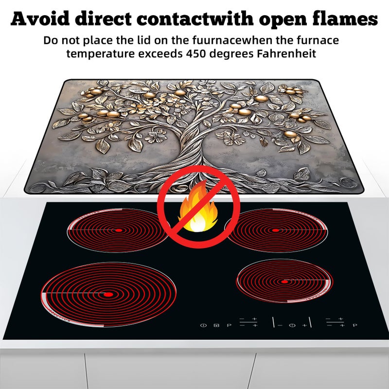 AOHMPT Multi-Design Stove Top Cover for Glass/Electric Stoves - 3-in-1 Heat-Resistant Protector Mat, Non-Slip Drying Rack 28"x20" (Silver Fruit Tree, 28" L x 20" W) - Image 3