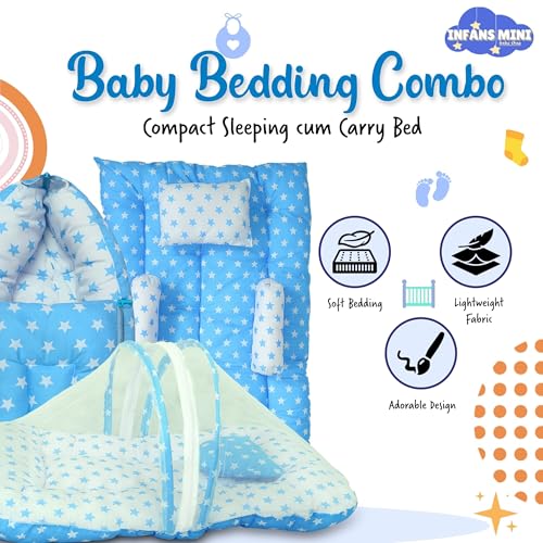 Infans Mini Baby Bedding Set for New Born Baby Sleeping Bag, Mosquito Net Bed, Sleeping Mattress Suitable for 6 Months Babies (Star Blue) - Image 2