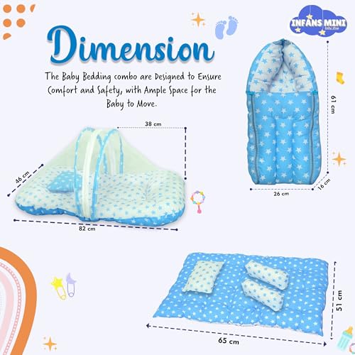 Infans Mini Baby Bedding Set for New Born Baby Sleeping Bag, Mosquito Net Bed, Sleeping Mattress Suitable for 6 Months Babies (Star Blue) - Image 4