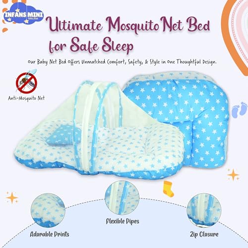 Infans Mini Baby Bedding Set for New Born Baby Sleeping Bag, Mosquito Net Bed, Sleeping Mattress Suitable for 6 Months Babies (Star Blue) - Image 3
