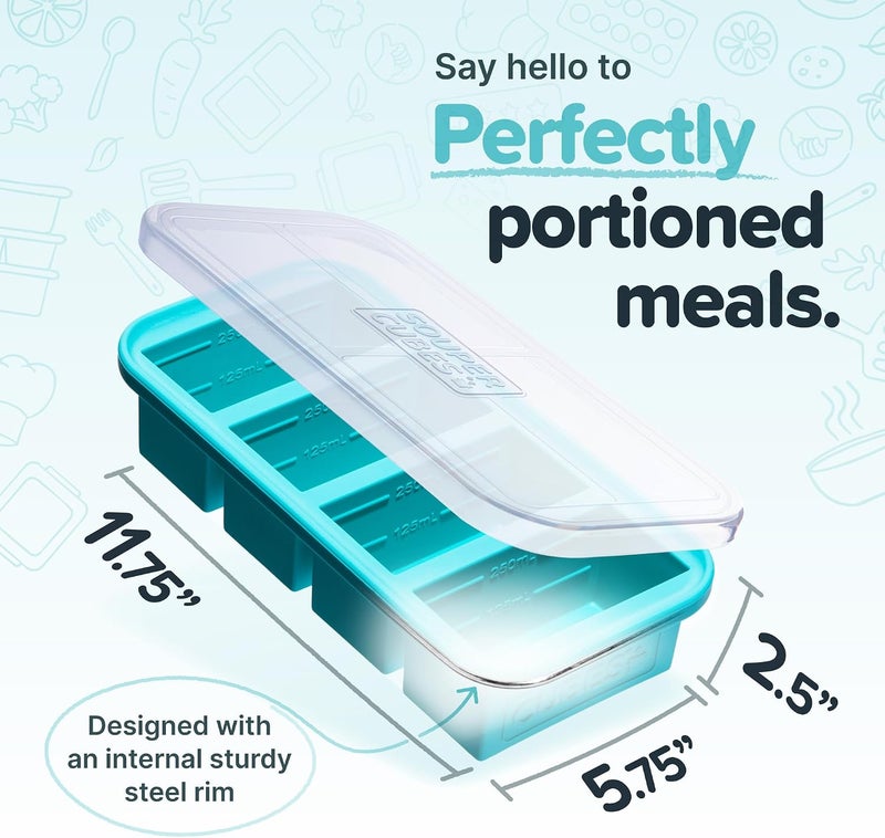 Souper Cubes 1 Cup Silicone Freezer Molds - Soup Cubes Perfect for Freezing Broth, Rice, Leftovers and More - Silicone Freezer Trays with Lids for Meal Prep - Aqua - 1-Pack - Image 2