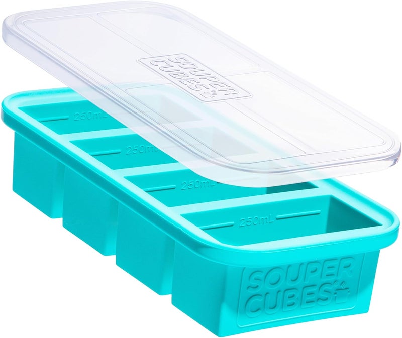 Souper Cubes 1 Cup Silicone Freezer Molds - Soup Cubes Perfect for Freezing Broth, Rice, Leftovers and More - Silicone Freezer Trays with Lids for Meal Prep - Aqua - 1-Pack - Image 1
