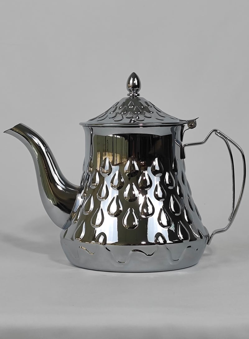 HTH Classic Arabic Style Water Drop Pattern Design Coffee Dallah Pot Rustproof Premium Stainless Steel Teapot Mirror Finish Coffee Kettle Easy Pour Spout Tea Kettle with Hinged Lid and Ergonomic Handle Dishwasher Safe Induction Safe Teapot for Office Home 0.8/1.2/1.6/2 L - Image 1