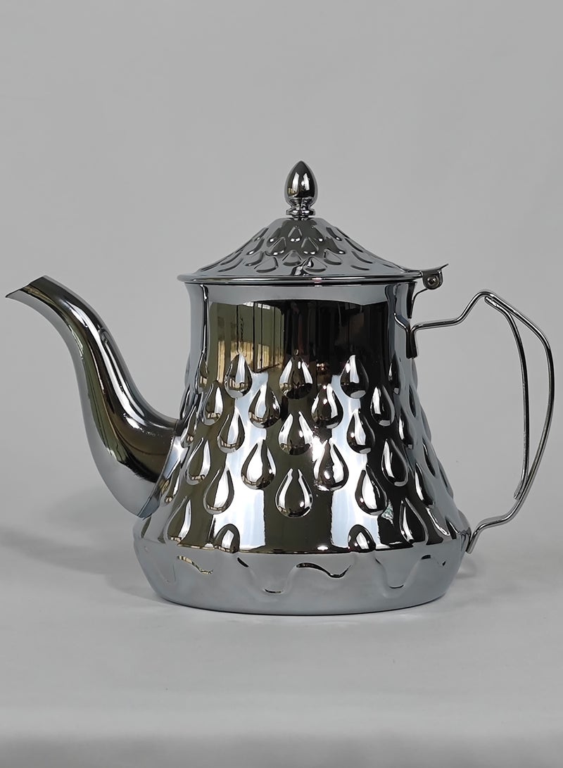 HTH Classic Arabic Style Water Drop Pattern Design Coffee Dallah Pot Rustproof Premium Stainless Steel Teapot Mirror Finish Coffee Kettle Easy Pour Spout Tea Kettle with Hinged Lid and Ergonomic Handle Dishwasher Safe Induction Safe Teapot for Office Home 0.8/1.2/1.6/2 L - Image 2