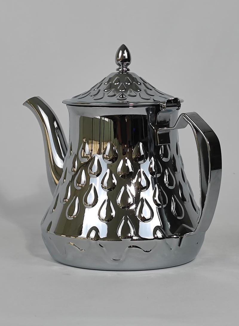 HTH Classic Arabic Style Water Drop Pattern Design Coffee Dallah Pot Rustproof Premium Stainless Steel Teapot Mirror Finish Coffee Kettle Easy Pour Spout Tea Kettle with Hinged Lid and Ergonomic Handle Dishwasher Safe Induction Safe Teapot for Office Home 0.8/1.2/1.6/2 L - Image 3