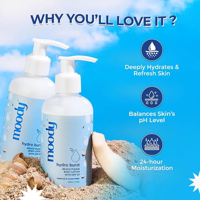 Moody 7D Hydro Burst Hyaluronic Acid & Coconut Body Lotion with SPF 30 & Broad Spectrum Protection | Lightweight Formula & Intense Hydration |Non-Sticky & Fast absorbing | For All Skin Types,200ml - Image 2