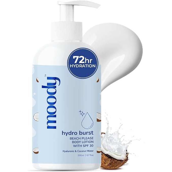 Moody 7D Hydro Burst Hyaluronic Acid & Coconut Body Lotion with SPF 30 & Broad Spectrum Protection | Lightweight Formula & Intense Hydration |Non-Sticky & Fast absorbing | For All Skin Types,200ml - Image 1