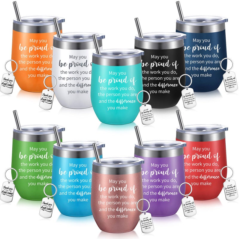 Inbagi inspirational Gifts Thank You Wine Tumbler with Straw Graduation Cups and Keychain Set Employee Appreciationmay You Be Proudstainless Steel Tumbler Cups for NurseBright Colors10 Pcs
