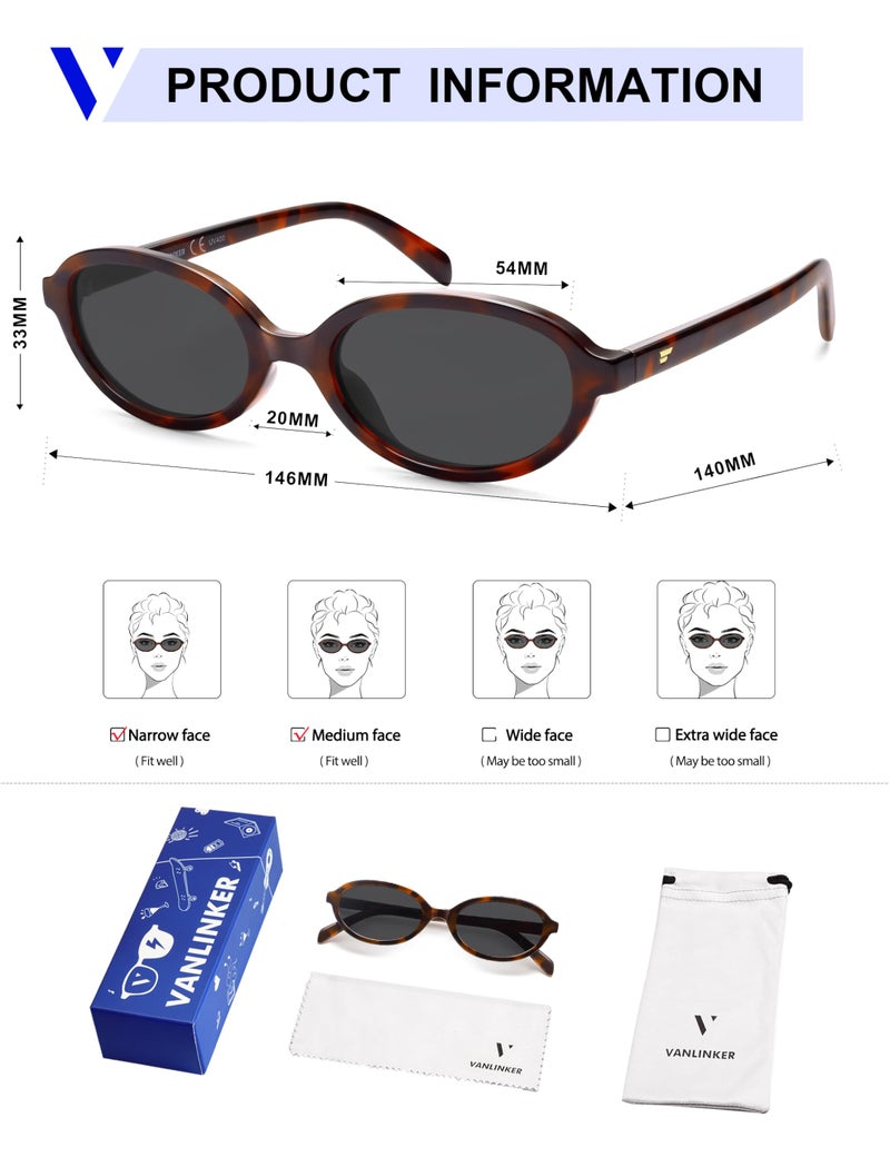 VANLINKER Retro Oval Polarized Sunglasses for Women Small Narrow 90s Trendy Y2k Shades VL9890,Tortoise/Grey - Image 5