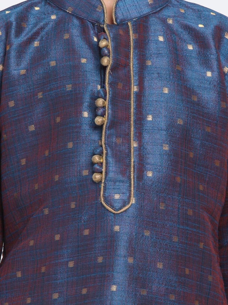 JBN Creation Boys' Persian Blue and Rose Gold Silk Blend Kurta and Pyjama Set_VASBK023BUnPRG_22 - Image 4