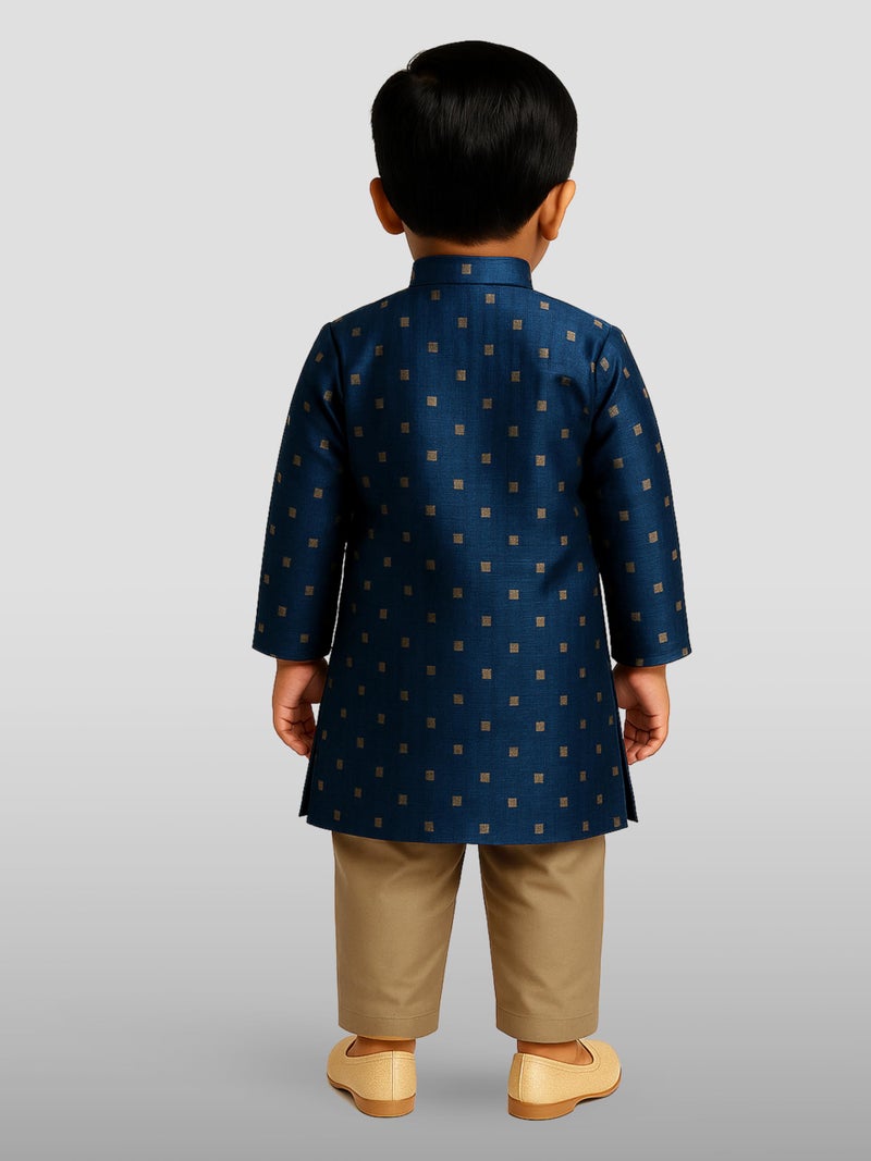 JBN Creation Boys' Persian Blue and Rose Gold Silk Blend Kurta and Pyjama Set_VASBK023BUnPRG_22 - Image 3