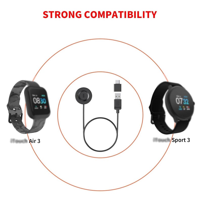 MEROM كابل شاحن USB لساعات iTouch القابلة للارتداء Air 3 و Sport 3، قاعدة شحن بديلة متوافقة مع ساعة iTouch Air 3 وساعة Sport 3 (أسود) - Image 3