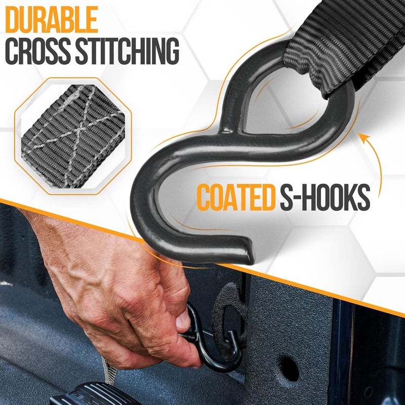 FORTEM Ratchet Straps, Tie Down Strap Set 1650lb Break Strength, 4 Pack 15ft x 1in, 4 Soft Loops, Moving Straps Tie Downs, Cargo Cam Buckles for Trucks, Carry Bag, for Men - Image 3