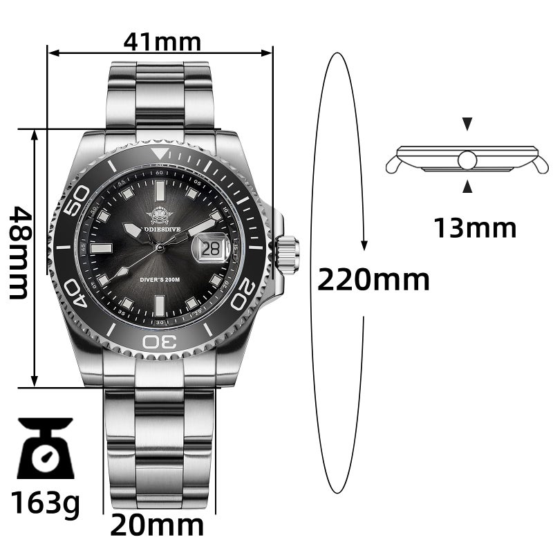 ADDIESDIVE 41 MM Dive Watches for Men 60 Minute Scale Easy to Read Dial Quartz Mens Watch 200 M Water Resistant BGW9 Luminous Analog Black Gradient Dial - Image 2