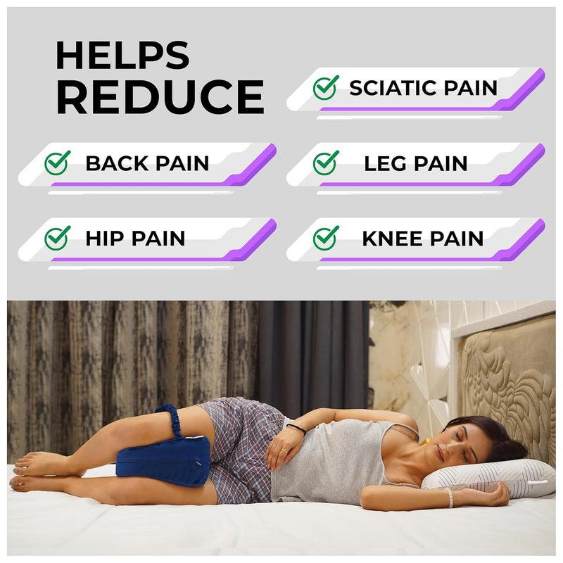 RINIPO Memory Foam Knee Pillow for SleepingLeg Pillow for PregnancyBack PainSide SleepersSciatica and Knee Pain Relief Knock Knee Pillow for Leg Support with Washable Zipper Cover Velvet Blue - Image 4
