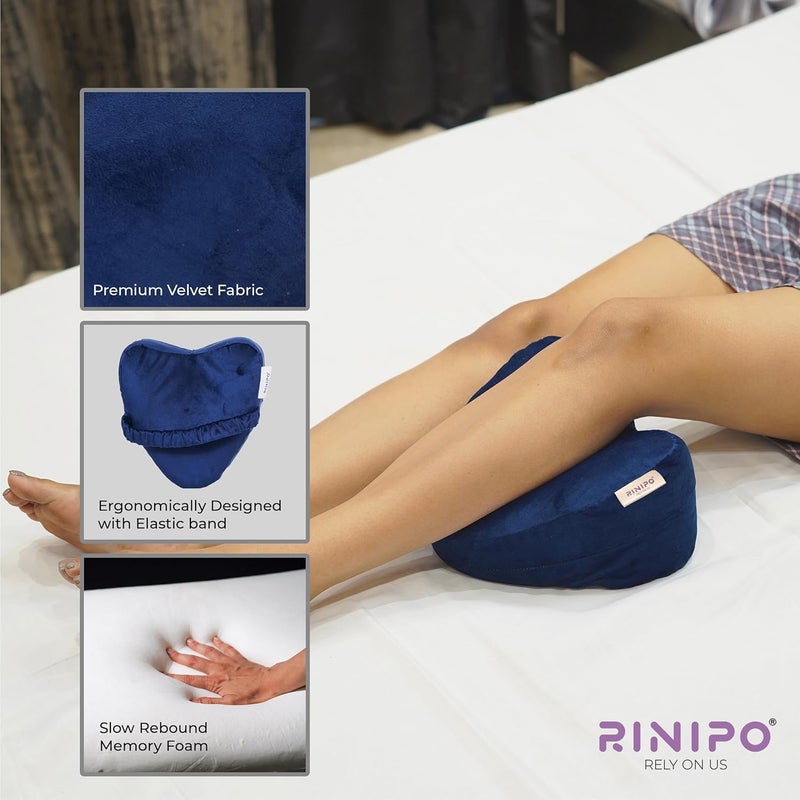 RINIPO Memory Foam Knee Pillow for SleepingLeg Pillow for PregnancyBack PainSide SleepersSciatica and Knee Pain Relief Knock Knee Pillow for Leg Support with Washable Zipper Cover Velvet Blue - Image 2