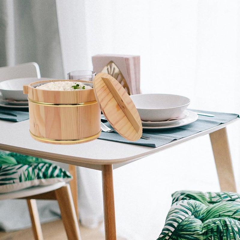 Alipis Wooden Sushi Rice Hangiri Sushi Oke Rice Mixing Tub with Lid Japanese Wooden Steamed Rice Bucket for Sushi Restaurant 20cm - Image 2