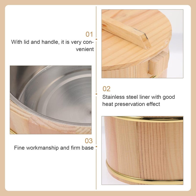 Alipis Wooden Sushi Rice Hangiri Sushi Oke Rice Mixing Tub with Lid Japanese Wooden Steamed Rice Bucket for Sushi Restaurant 20cm - Image 3