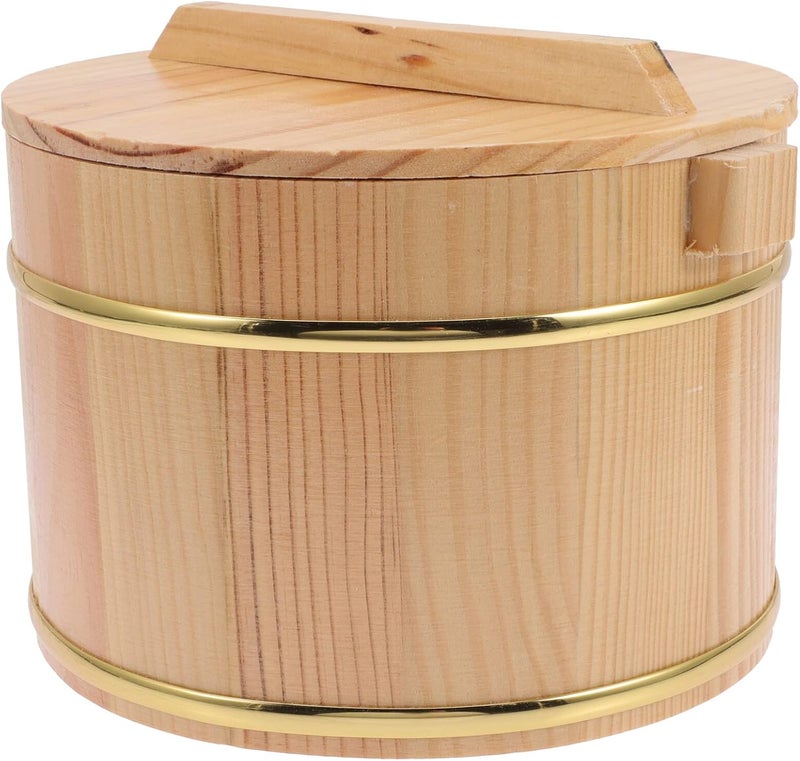 Alipis Wooden Sushi Rice Hangiri Sushi Oke Rice Mixing Tub with Lid Japanese Wooden Steamed Rice Bucket for Sushi Restaurant 20cm - Image 1