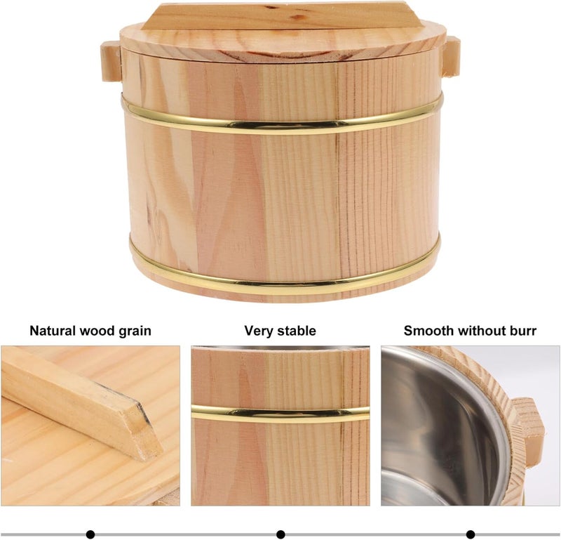 Alipis Wooden Sushi Rice Hangiri Sushi Oke Rice Mixing Tub with Lid Japanese Wooden Steamed Rice Bucket for Sushi Restaurant 20cm - Image 4