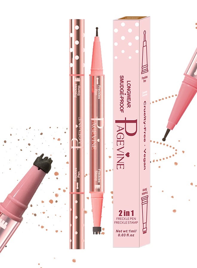 PAGE VINE 2-in-1 Freckle Pen Freckle Stamp ，Faux Freckles & Black Liquid Eyeliner Makeup, Long Lasting Waterproof Quick Dry Lifelike Magic Freckles Tattoo Marker for Natural Sunkissed Makeup, 01 - Image 1