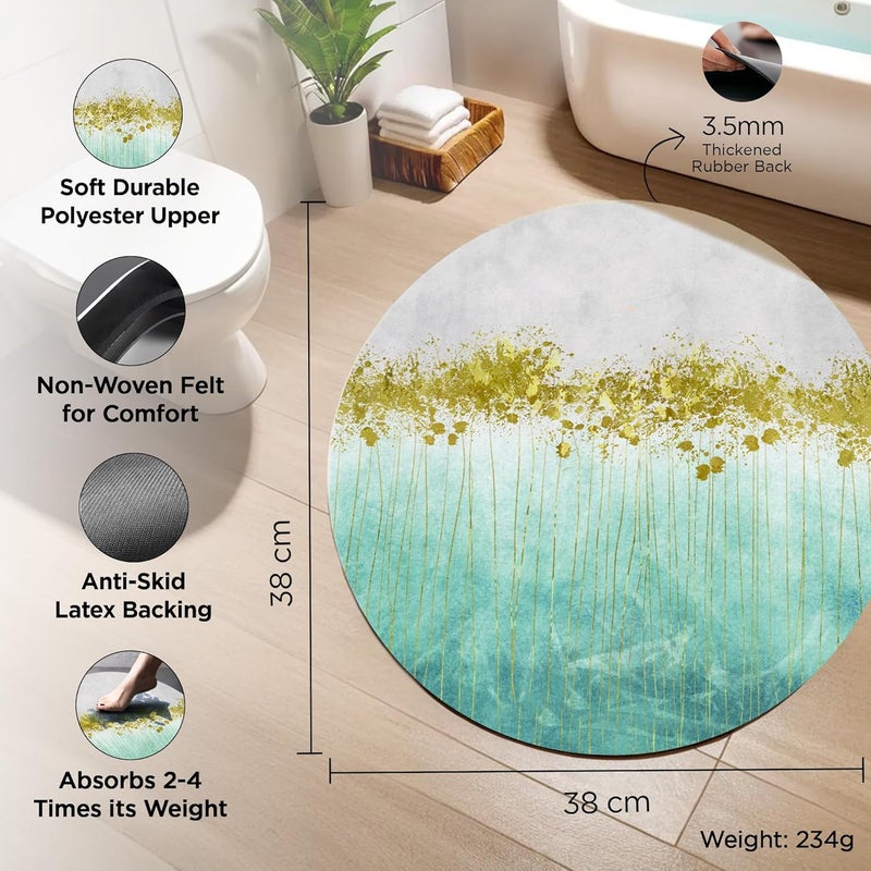 UMAI Polyester Rubber Bathroom Mat 38 38cm Bath Mat Anti Skid Mat for Bathroom Floor Bathroom Accessories Bathroom Mats Water Soak Non Slip Mat for Bathroom Floor MatCyan Ocean Print - Image 2
