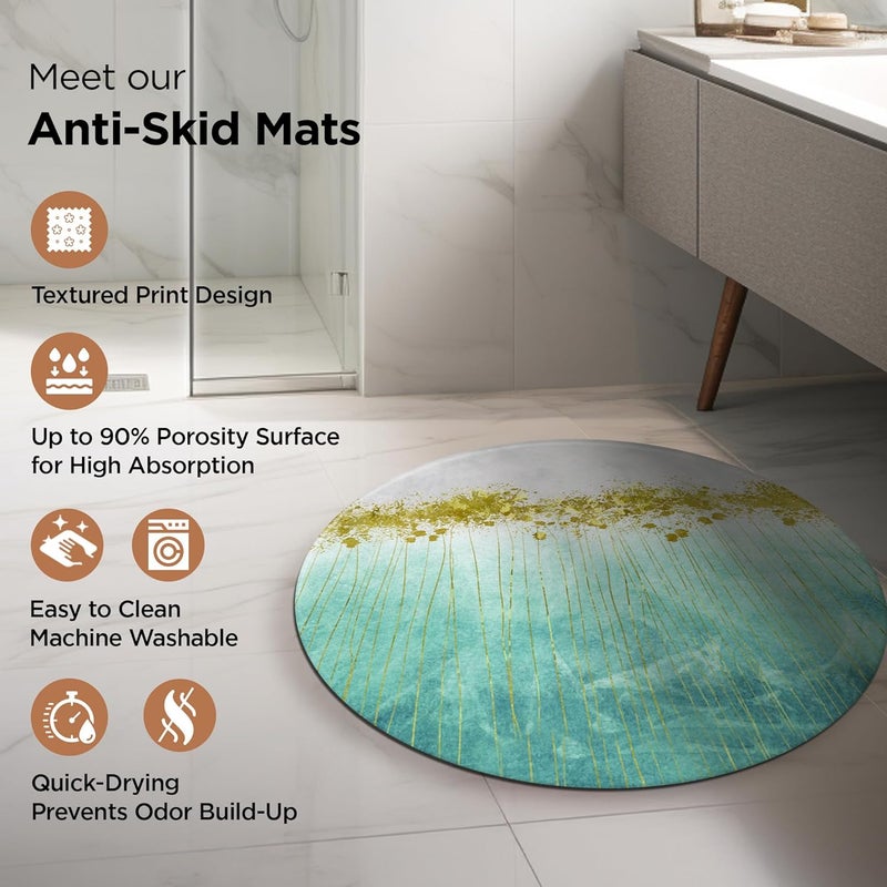 UMAI Polyester Rubber Bathroom Mat 38 38cm Bath Mat Anti Skid Mat for Bathroom Floor Bathroom Accessories Bathroom Mats Water Soak Non Slip Mat for Bathroom Floor MatCyan Ocean Print - Image 4