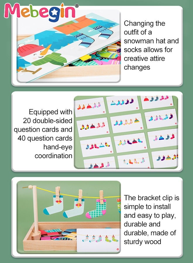 MEBEGIN Funny Sock Drying Game, Sock Pairing Toy Set, Wooden Pairing Socks Puzzle with Storage Box and 20 Cards, No Need for Cropping, Educational Memory and Observation Game for Children, Interactive Family Game  - Image 5