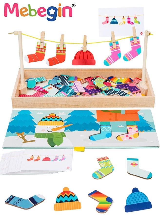 MEBEGIN Funny Sock Drying Game, Sock Pairing Toy Set, Wooden Pairing Socks Puzzle with Storage Box and 20 Cards, No Need for Cropping, Educational Memory and Observation Game for Children, Interactive Family Game  - Image 2