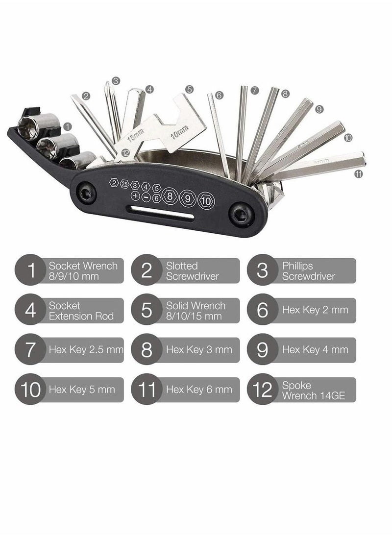 Generic Bike Bicycle Repair Tool Kit, Cycling Multifunctional Mechanic Fix Tools Set Bag, 16 in 1 Multifunction Tool, Tire Levers, Self Adhesive Tyre Tube Patch Include  - Image 2