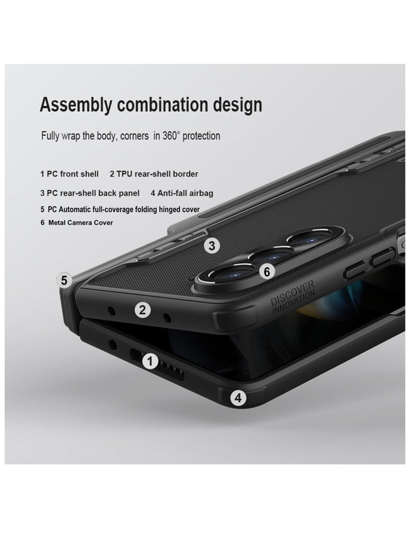 Excefore For Samsung Galaxy Z Fold 5 Case with New Slim S Pen Holder & Metal Camera Cover,Hinge Protection with Hidden Kickstand Phone Case for Samsung Galaxy Z Fold 5, 2023, Black - Image 2