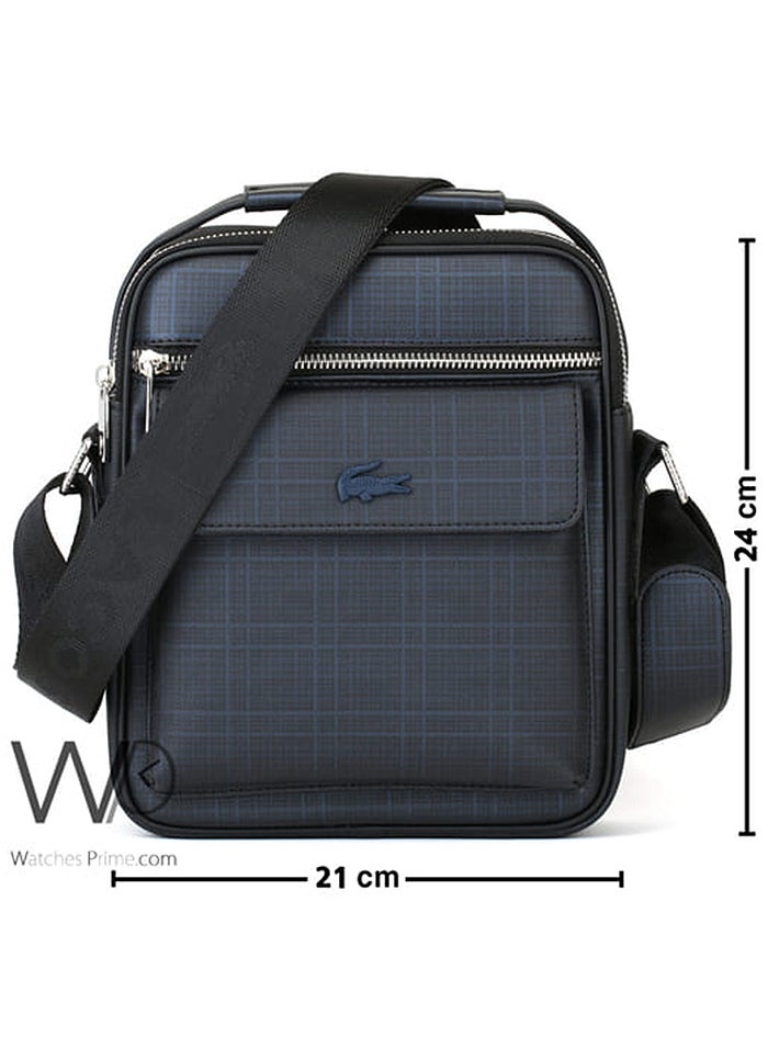 لاكوست حقيبة ماسنجر شنطة كروس أزرق مقلمة للرجال - Image 3