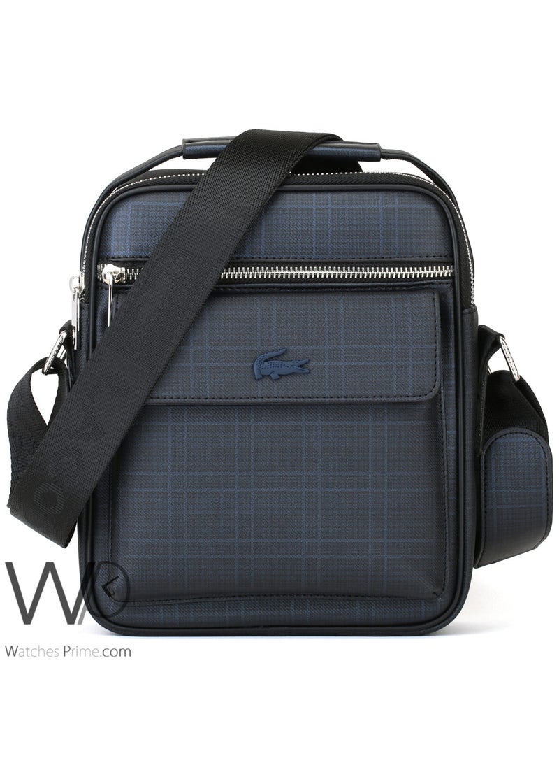 لاكوست حقيبة ماسنجر شنطة كروس أزرق مقلمة للرجال - Image 1