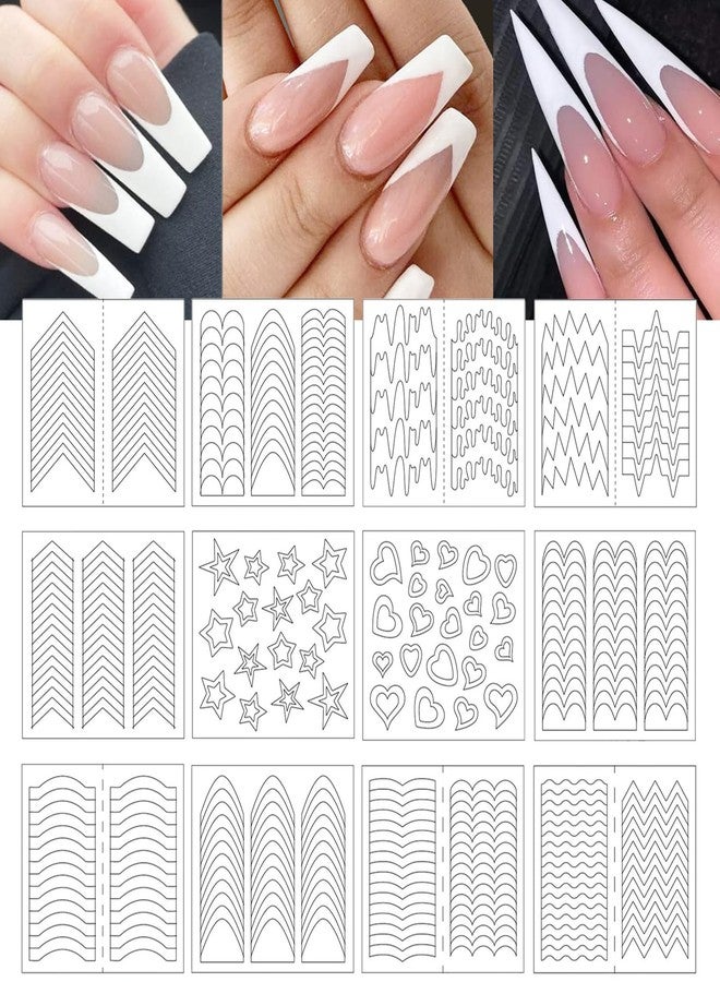 Snmzlc 36 Sheets 1158 Pieces French Tip Nail Guides 17 Styles Nail Design Stickers Self-Adhesive Nail White DIY Decoration Nail Stencils US186 - Image 1
