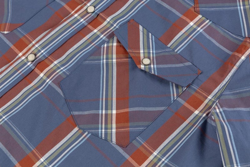 Double Pump Menâ€™s Western Cowboy Shirts-Long Sleeve Snap Button Plaid Shirt, Regular Fit Cotton Casual Shirt(494-L) - Image 3