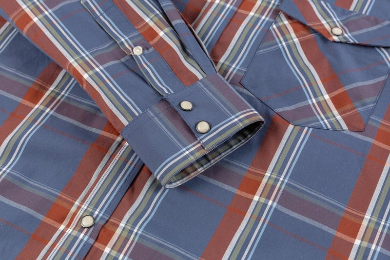 Double Pump Menâ€™s Western Cowboy Shirts-Long Sleeve Snap Button Plaid Shirt, Regular Fit Cotton Casual Shirt(494-L) - Image 2