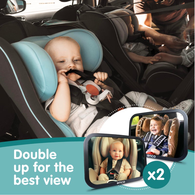 Onco Baby Car Mirror Rear Facing (2 Pack) - 100% Shatterproof & Shakeproof, Award-Winning Convex Car Mirror for Baby with 360Â° Rotation, Newborn Essentials (9.6 x 6.9 in) - Image 2