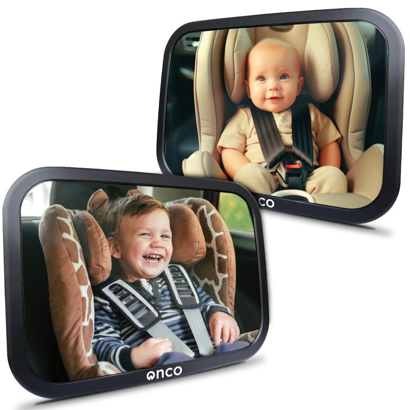 Onco Baby Car Mirror Rear Facing (2 Pack) - 100% Shatterproof & Shakeproof, Award-Winning Convex Car Mirror for Baby with 360Â° Rotation, Newborn Essentials (9.6 x 6.9 in) - Image 1