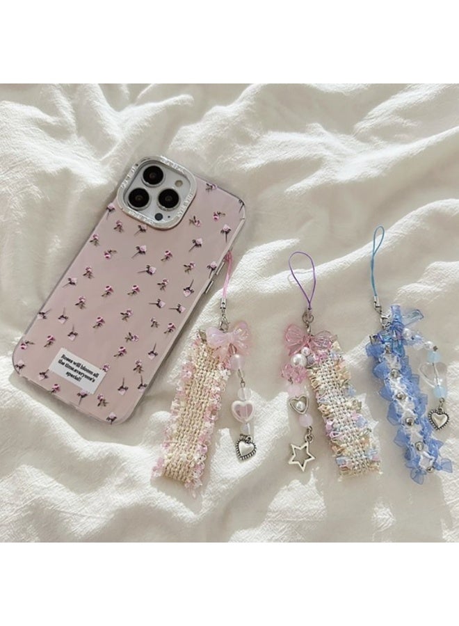 NIBEMINENT Beaded Phone Lanyard, Anti Lost Removable Wrist Strap, Scented Chiffon Lace Bracelet Pendant, Phone Keychain Lanyard - Image 2