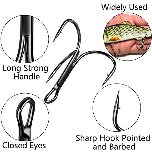 Shaddock Fishing Fishing Treble Hooks Assortment, Sharp Brabed Triple Fishing Hooks Set High Carbon Steel Round Bend for Trout Catfish Lures Freshwater Saltwater, Assorted Size 4 6 8 10 12, 150pcs, Black - Image 2
