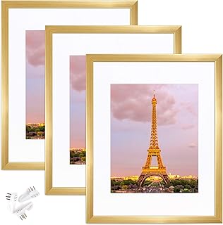upsimples 11x14 Picture Frame Set of 3,Made of High Definition Glass for 8x10 with Mat or 11x14 Without Mat,Wall - Image 1