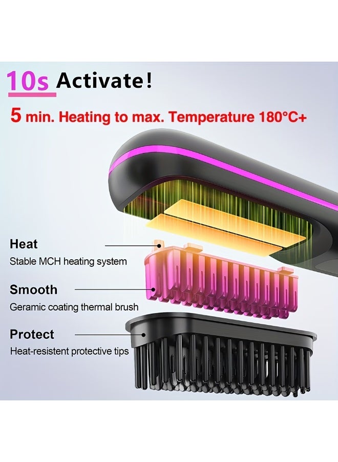 FUDIYA Rapid Heating Cordless Hair Straightener Brush,[Rapid Hair Straightener] Hot Comb Hair Straightener for Women | Lightweight, Type-C Charging Port, Anti-Scald, USB Rechargeable - Image 2