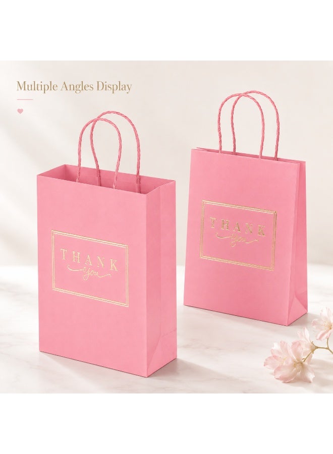 12 Pcs Gold Foil Thank You Printed Pink Kraft Paper Gift Bags with Twisted Paper Handles for Ramadan, Eid, Wedding, Birthday Party and Daily Gift Giving 21x15x8cm - Image 2