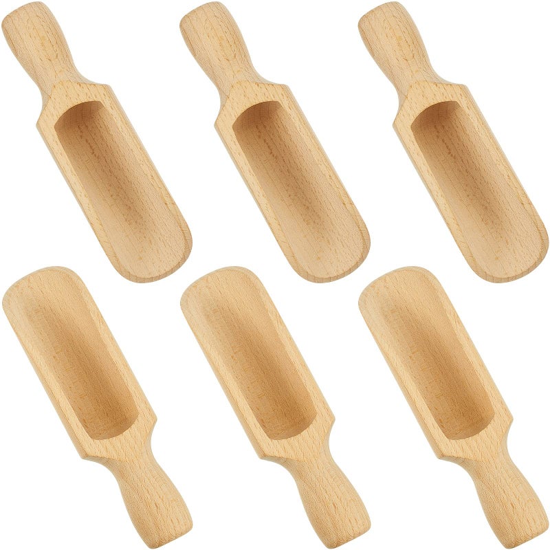 6 Pcs Wooden Scoop 55 Inches Beech Wood With Handle  Multipurpose Bath Container for Flour Tea Coffee Seasoning Cereal Pepper and More