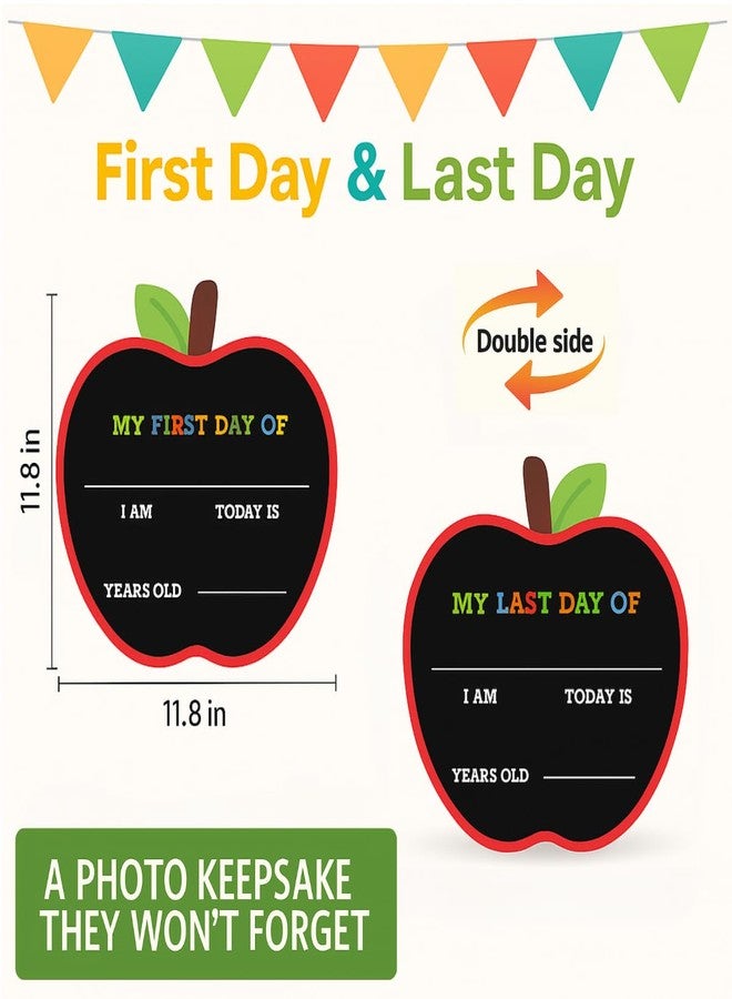Fun-Plus Apple Shaped First Day and Last Day of School Sign, 12″x12″ PVC Plastic Chalkboard Style Photo Prop Dry Erase, 1st Day, Back to School Sign - Image 2