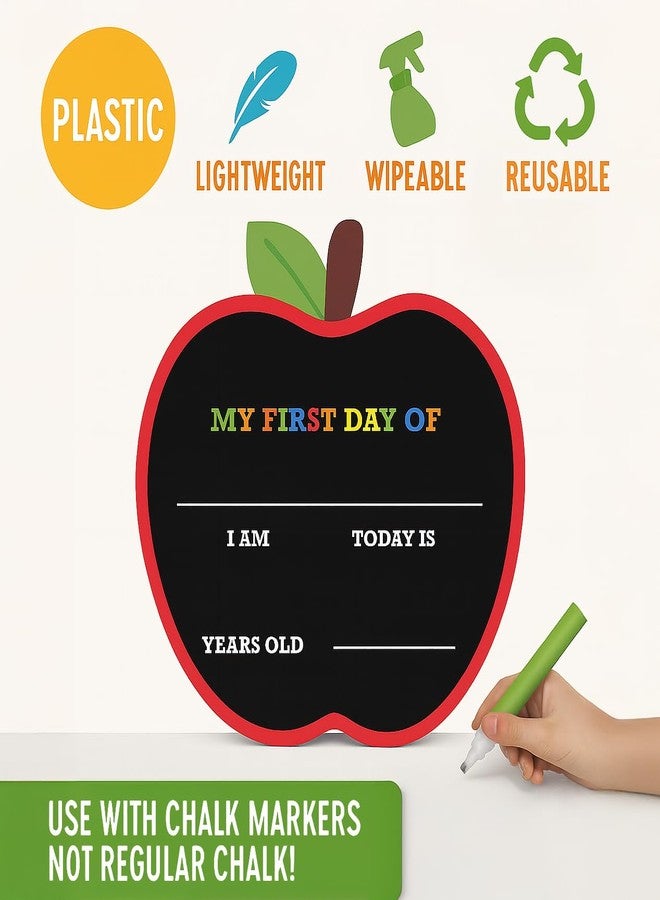 Fun-Plus Apple Shaped First Day and Last Day of School Sign, 12″x12″ PVC Plastic Chalkboard Style Photo Prop Dry Erase, 1st Day, Back to School Sign - Image 3