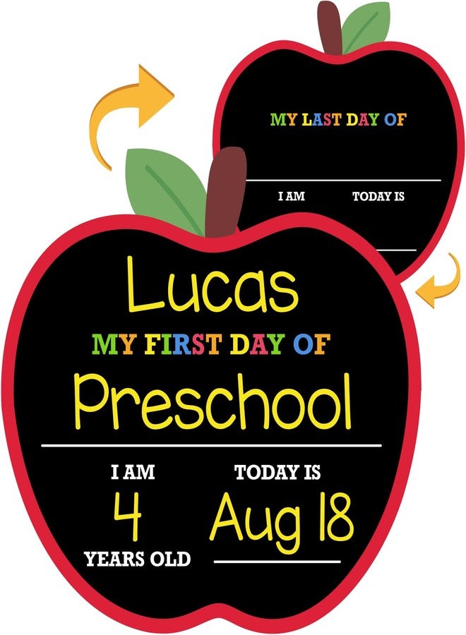 Fun-Plus Apple Shaped First Day and Last Day of School Sign, 12″x12″ PVC Plastic Chalkboard Style Photo Prop Dry Erase, 1st Day, Back to School Sign - Image 1