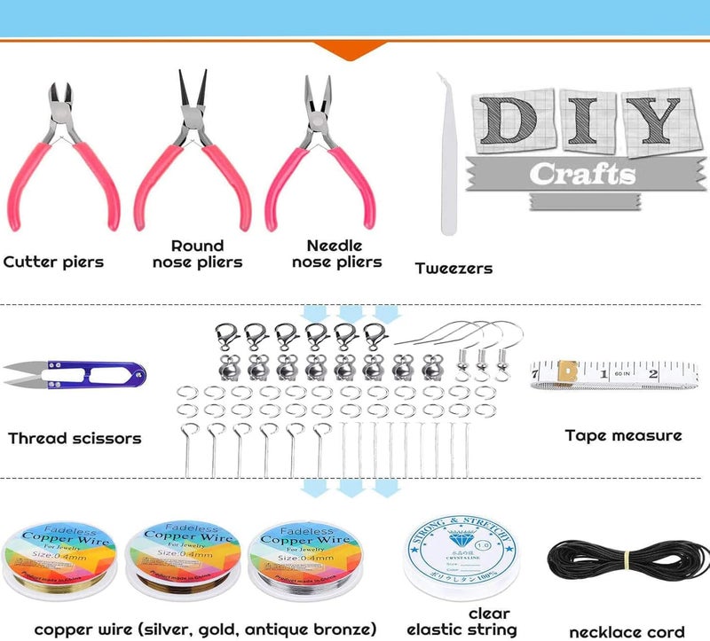 DIY Crafts DIY Crafts 2000x Pcs, DIY Kit, Jewelry Making Kit Splendid Chosen Beads Findings Charms Tools for Bracelets Rings Earrings Necklace Making for Teens Adults Gift fo (2000x Pcs, DIY Kit) - Image 3