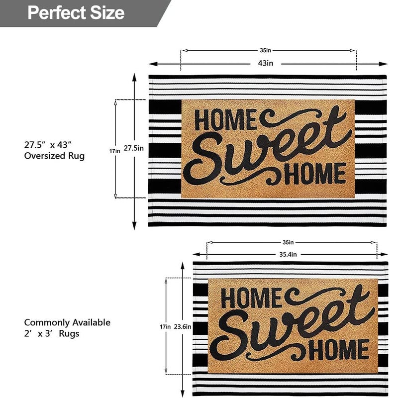OJIA Front Door Mats Outdoor 27.5x43 Inches, Black and White Outdoor Rugs Cotton Woven Front Door Rug Machine Washable Layered Doormats for Porch/Farmhouse/Kitchen/Entryway/Patio Decor - Image 2