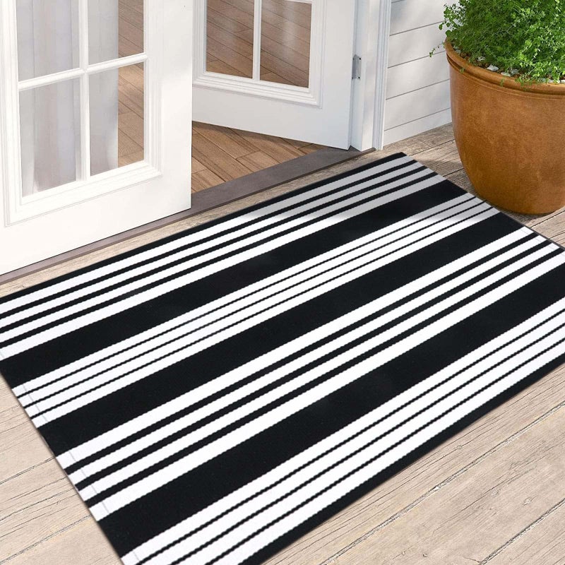 OJIA Front Door Mats Outdoor 27.5x43 Inches, Black and White Outdoor Rugs Cotton Woven Front Door Rug Machine Washable Layered Doormats for Porch/Farmhouse/Kitchen/Entryway/Patio Decor - Image 1
